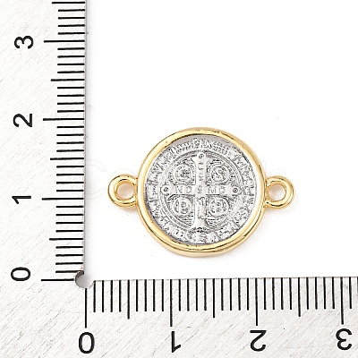 Brass Flat Round with Saint Benedict Links Connector Charms KK-K408-01G-1