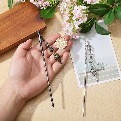 2Pcs 2 Colors Alloy & Glass Hair Sticks OHAR-CA00001-1