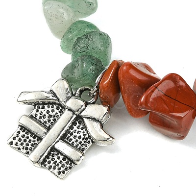 Natural Red Jasper & Green Aventurine & Glass Chips Beaded Stretch Bracelet BJEW-JB09499-1