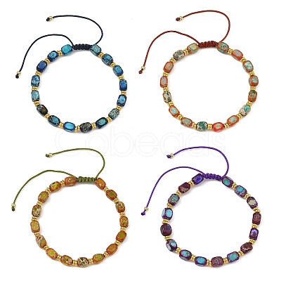 Adjustable Dyed Natural Imperial Jasper Cuboid Braided Bead Bracelets BJEW-JB14247-1