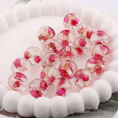 Transparent Resin Inner Dried Flower Beads RESI-TAC0025-01C-1