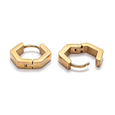 304 Stainless Steel Hexagon Huggie Hoop Earrings STAS-J033-03A-G-1