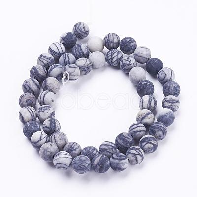 Natural Black Silk Stone/Netstone Beads Strands G-F520-57-8mm-1