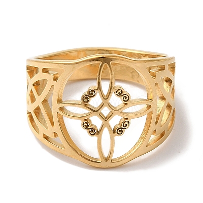 304 Stainless Steel Hollow Witch Knot Wide Finger Rings for Women AJEW-U005-02G-1