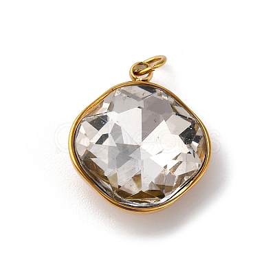 High Polished 316 Stainless Steel Faceted Glass Pendants STAS-K258-47G-03-1