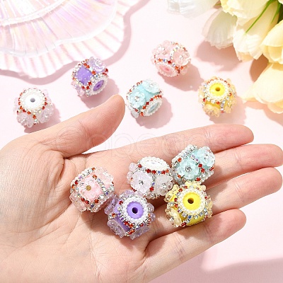 10Pcs 5 Colors Flower Style Resin Rhinestone Beads CLAY-YW0002-73-1
