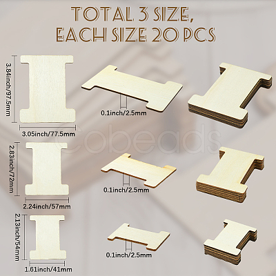 60Pcs 3 Styles Unfinished Wood Cutouts for Craft Supplies DIY-SC0031-11A-1