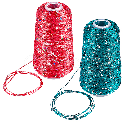 2 Rolls 2 Colors Polyester Sparkle Sequin Yarn OCOR-CY0002-52A-1