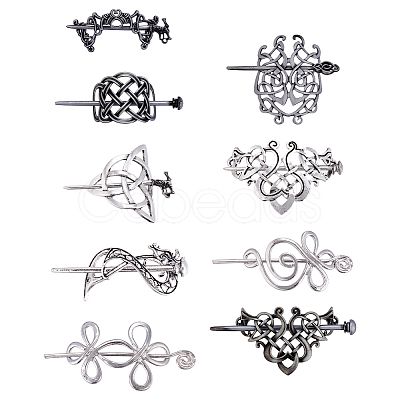 9Pcs 9 Styles Retro Alloy Hair Sticks OHAR-GA0001-14-1