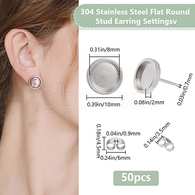 Beebeecraft 50Pcs 304 Stainless Steel Stud Earring Settings STAS-BBC0004-42-1