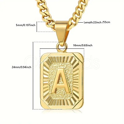 Rectangle with Letter Pattern 304 Stainless Steel Pendant Necklaces FS-WGFC766-09-1