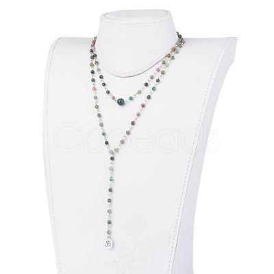 Natural Indian Agate Lariat Necklaces NJEW-JN01961-01-1