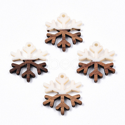 Christmas Theme Opaque Resin & Walnut Wood Pendants RESI-N025-033-B05-1