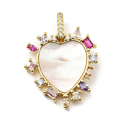 Rack Plating Brass Micro Pave Cubic Zirconia Pendants KK-F861-03G-1