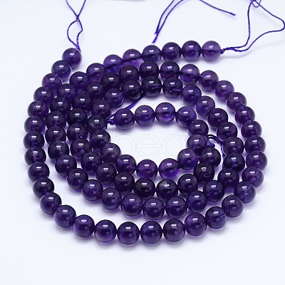 Natural Amethyst Round Bead Strands G-M212-8mm-04A-1