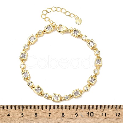 Brass Micro Pave Clear Cubic Zirconia Link Chain Bracelets for Women BJEW-P366-02C-G-1