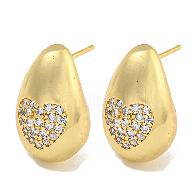 Rack Plating Brass Micro Pave Clear Cubic Zirconia Stud Earring EJEW-C102-29B-G-1