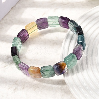 Natural Rainbow Fluorite Square Beaded Stretch Bracelets for Women GG-CBA3F02-06-1