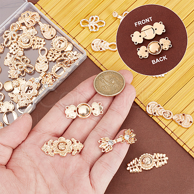 AHADERMAKER 24Pcs 6 Styles Chinese Style Flower Alloy Snap Lock Clasps FIND-GA0003-16-1