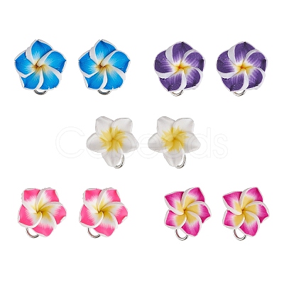 Handmade Polymer Clay Plumeria Stud Earrings EJEW-JE06438-1