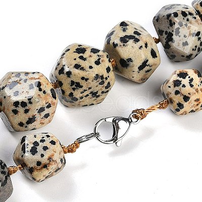 Natural Dalmatian Jasper Nuggets Beaded Necklaces for Women Men NJEW-K388-01O-1