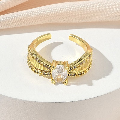 Brass Micro Pave Cubic Zirconia Cuff Open Rings RJEW-C163-06G-1
