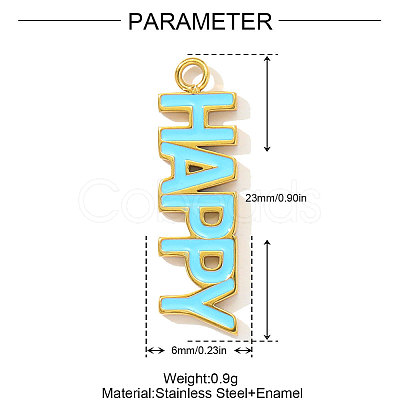 Word HAPPY Charms 304 Stainless Steel Enamel Pendants STAS-OY004-19G-1