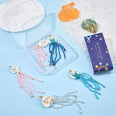 8Pcs 4 Colors Synthetic Turquoise & Blue Spinel & Natural Howlite & Rose Quartz & Magnesite Starfish & Glass Seed Beaded Jellyfish Big Pendants FIND-SC0021-21-1