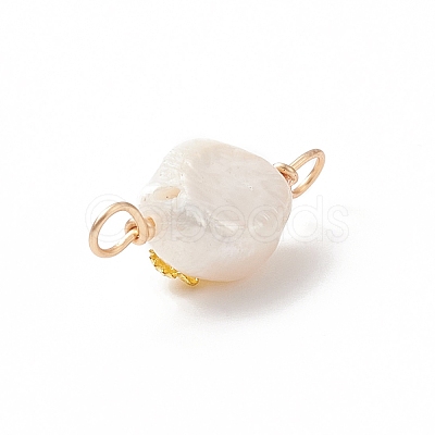 Grade AA Natural Cultured Freshwater Pearl Connector Charms with Golden Tone Alloy Slices PALLOY-JF01996-03-1