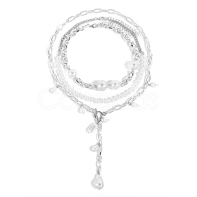 Aluminum & Plastic Pearl 3 Layer Nuggets Tassel Necklaces for Women WG0B97E-02-1