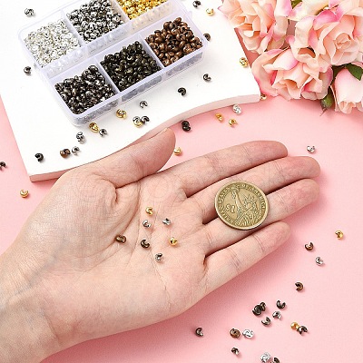 1200Pcs 6 Colors Iron Crimp Beads Covers IFIN-YW0003-72-1