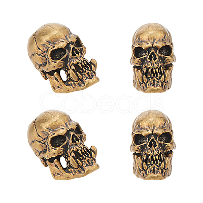 4Pcs Brass Skull European Beads KK-HY0001-94A-1