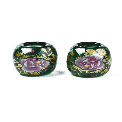 Flower Printed Transparent Acrylic Rondelle Beads TACR-S160-01-C04-1