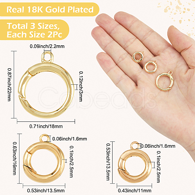 6Pcs 3 Styles Brass Spring Gate Clasps KK-SC0007-09-1