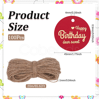 100Pcs Flat Round Gold Word Happy Birthday Dear Sweet Hanging Tags DIY-SP0003-87C-1
