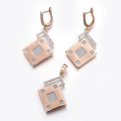 Brass Micro Pave Cubic Zirconia Jewelry Sets SJEW-F189-07KCG-1