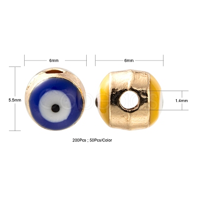 200Pcs 4 Colors Alloy Enamel Beads ENAM-LS0001-82-1