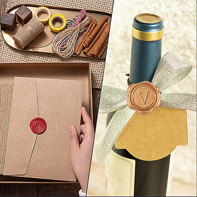 1Pc Golden Tone Brass Wax Seal Stamp Heads with Bamboo Stick Shaped Handles STAM-CP0001-05V-1