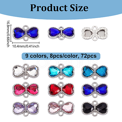 72Pcs 9 Colors Zinc Alloy Rhinestone Connector Charms FIND-GA0007-93-1