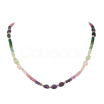 Dyed Natural Malaysia Jade Faceted Rondelle and Mixed Stone Nuggets Beaded Necklaces for Women NJEW-JN06315-1