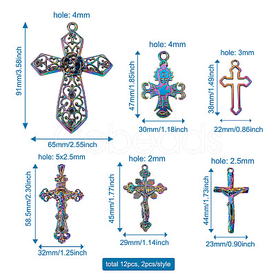 12Pcs 6 Styles Plated Alloy Pendants FIND-TA0001-44-1