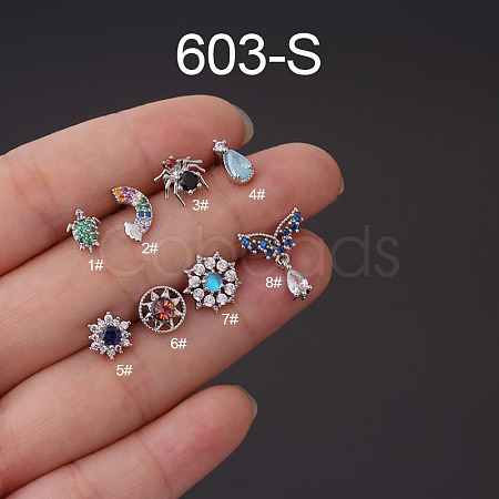 316L Surgical Stainless Steel Micro Pave Cubic Zirconia Cartilage Earrings WG7DF17-08-1