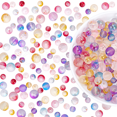 PandaHall Elite 450Pcs 5 Colors Frosted Spray Painted Glass Beads Strands GLAA-PH0001-53-1