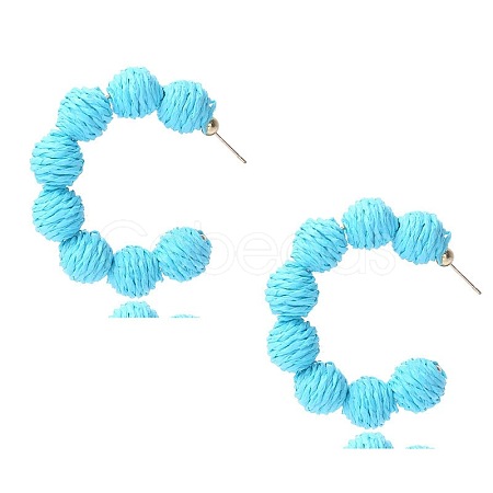 C-Shaped with Round Alloy Raffia Stud Earrings FS-WG1D567-01-1