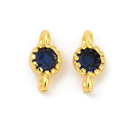 Brass Cubic Zirconia Flat Round Connector Charms KK-H204-02G-03-1