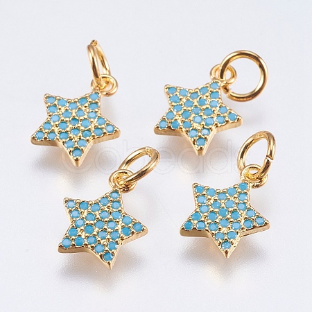 Brass Micro Pave Cubic Zirconia Charms X-RB-I077-21G-RS-1