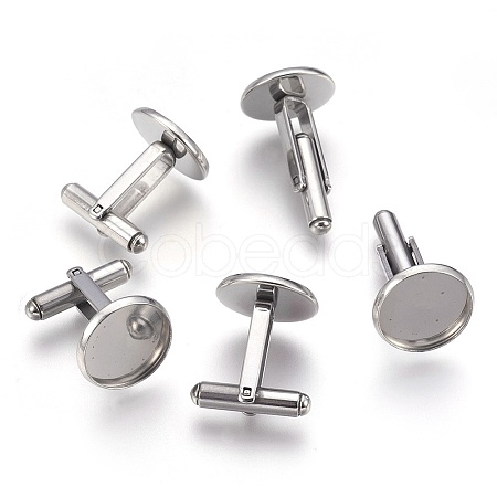 Tarnish Resistant Flat Round Stainless Steel Cuffinks LS-STAS-P207-08P-D-1