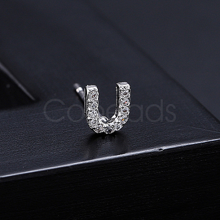 Platinum Brass Micro Pave Cubic Zirconia Stud Earrings XI6969-21-1