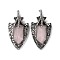 Natural Rose Quartz Faceted Big Pendants, Dragon Claw with Arrowhead Charms, with Antique Silver Plated Alloy Findings, 55x27.5x10.5mm, Hole: 6mm