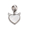 304 Stainless Steel Pave White Shell European Dangle Charms, Heart with Horn Large Hole Pendants, Stainless Steel Color, 23mm, Pendant: 14x14x2mm, Hole: 5mm